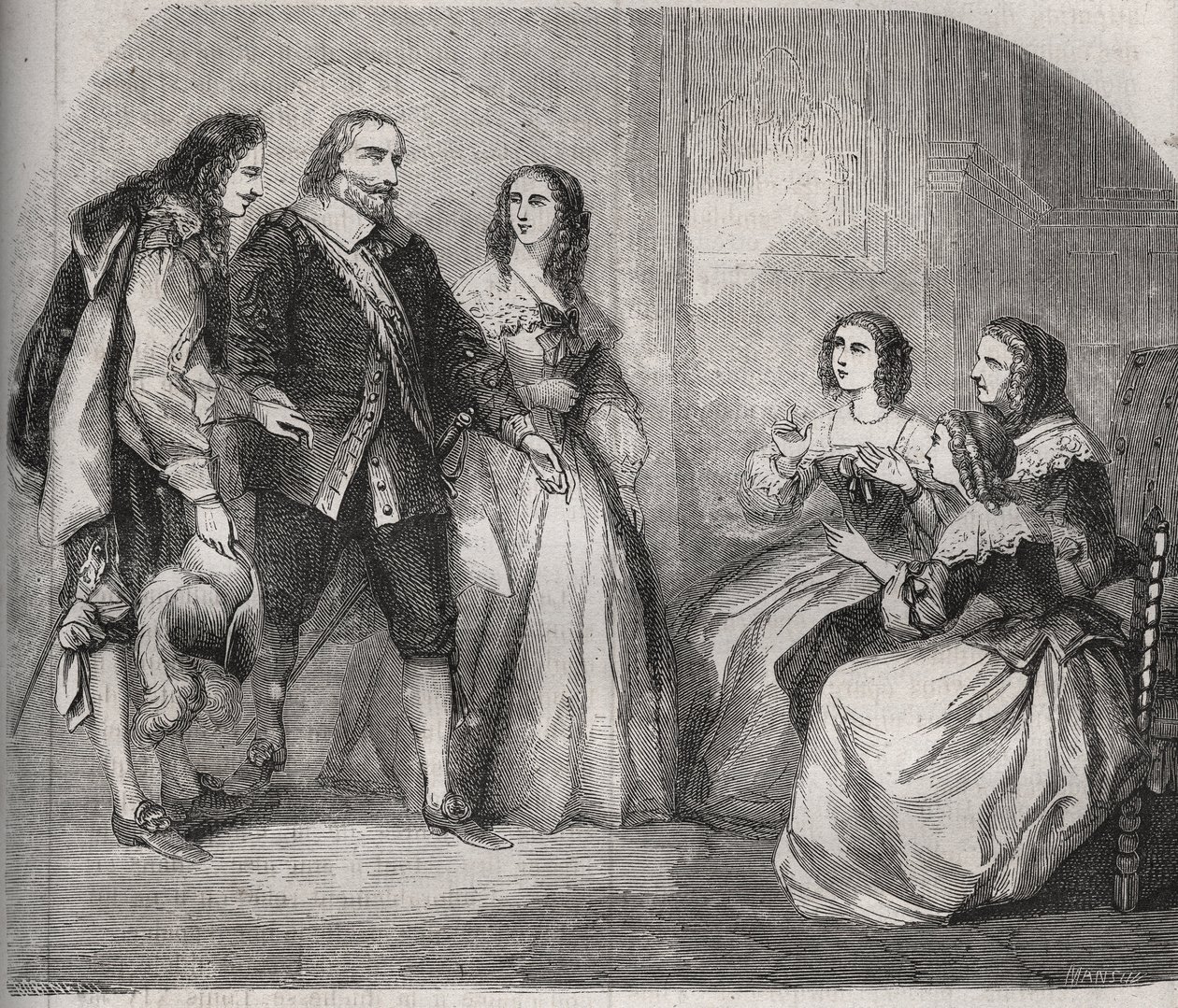 Der Marquis von Montespan, Louis Henri (Louis-Henri) de Pardaillan de Gondrin (1640-1691) (links) kam, um die Heirat von Francoise Athenais (Francoise-Athenais) von Rochechouart Mortemart (dann Marquise de Montespan oder Madame de Montespan) vorzuschlagen von French School