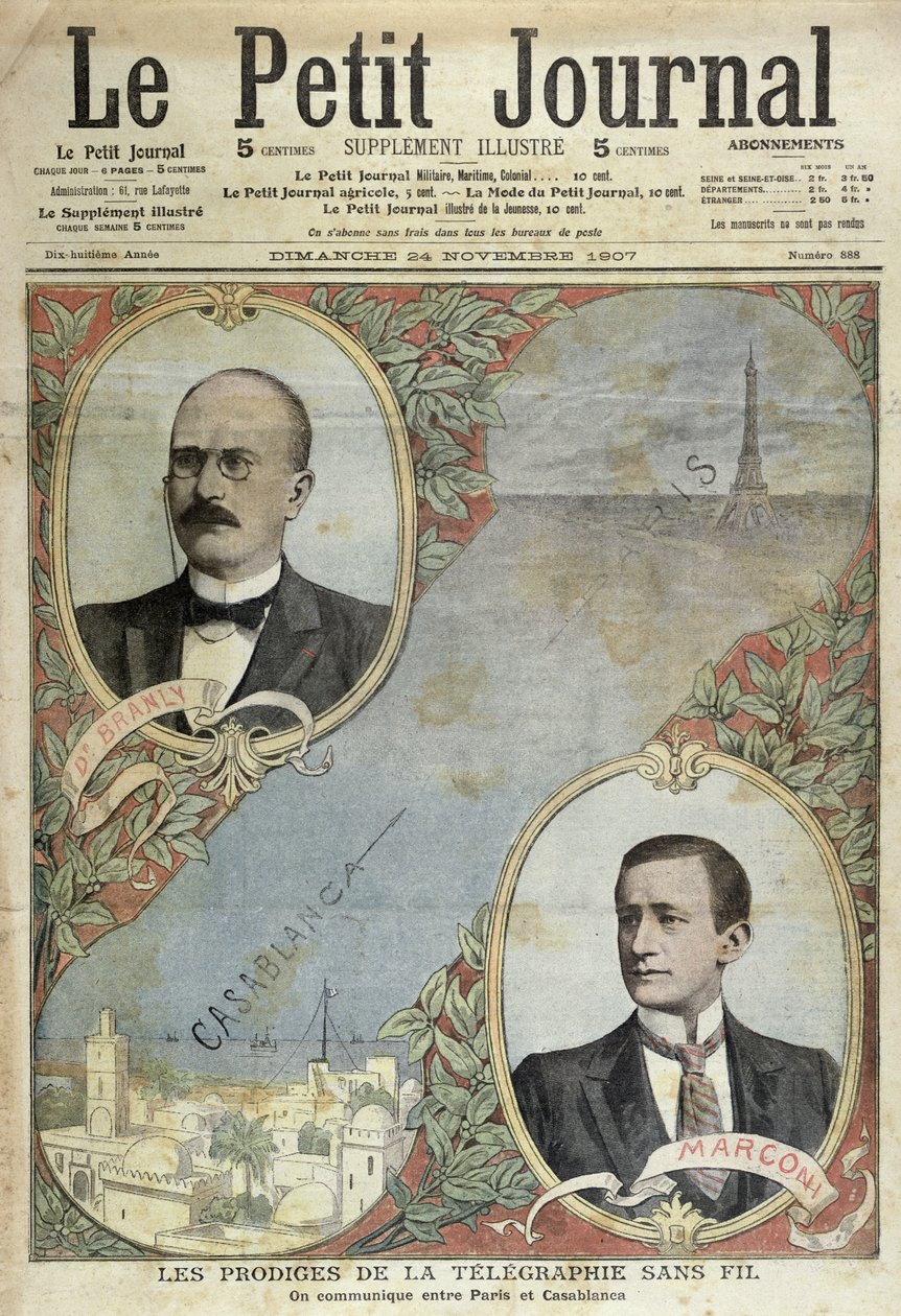 Die Wunder des telegrafischen Systems, Illustration aus Le Petit Journal, 24. November 1907 von French School