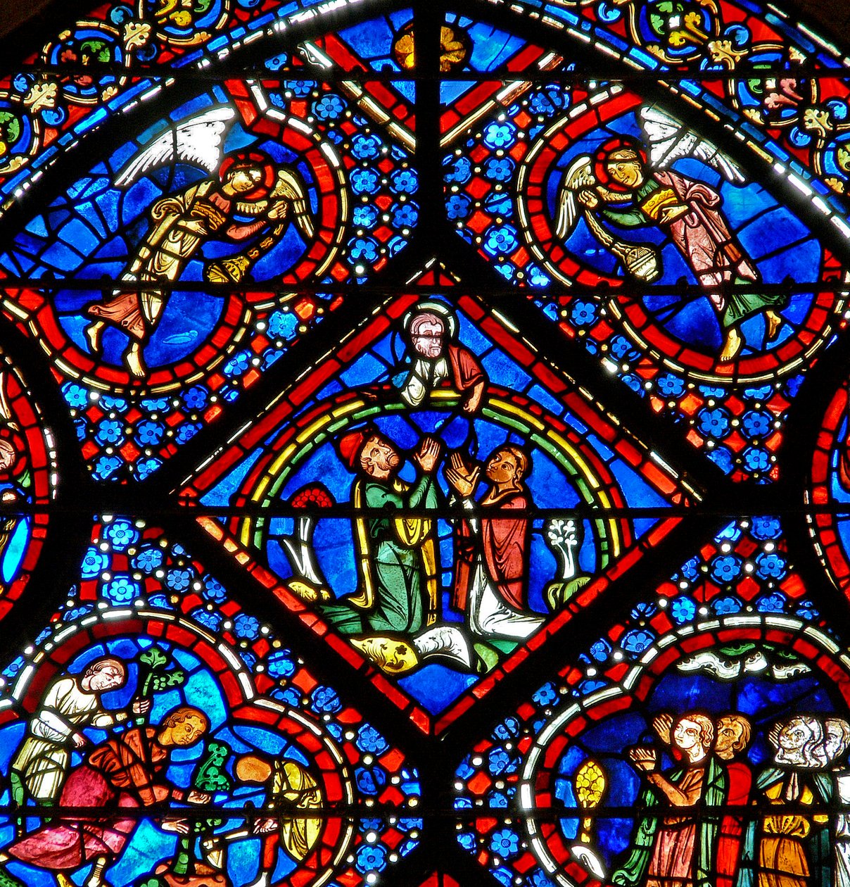 Das Noah-Fenster: Gott auf einem Regenbogen verkündet, dass er es nie wieder tun wird von French School