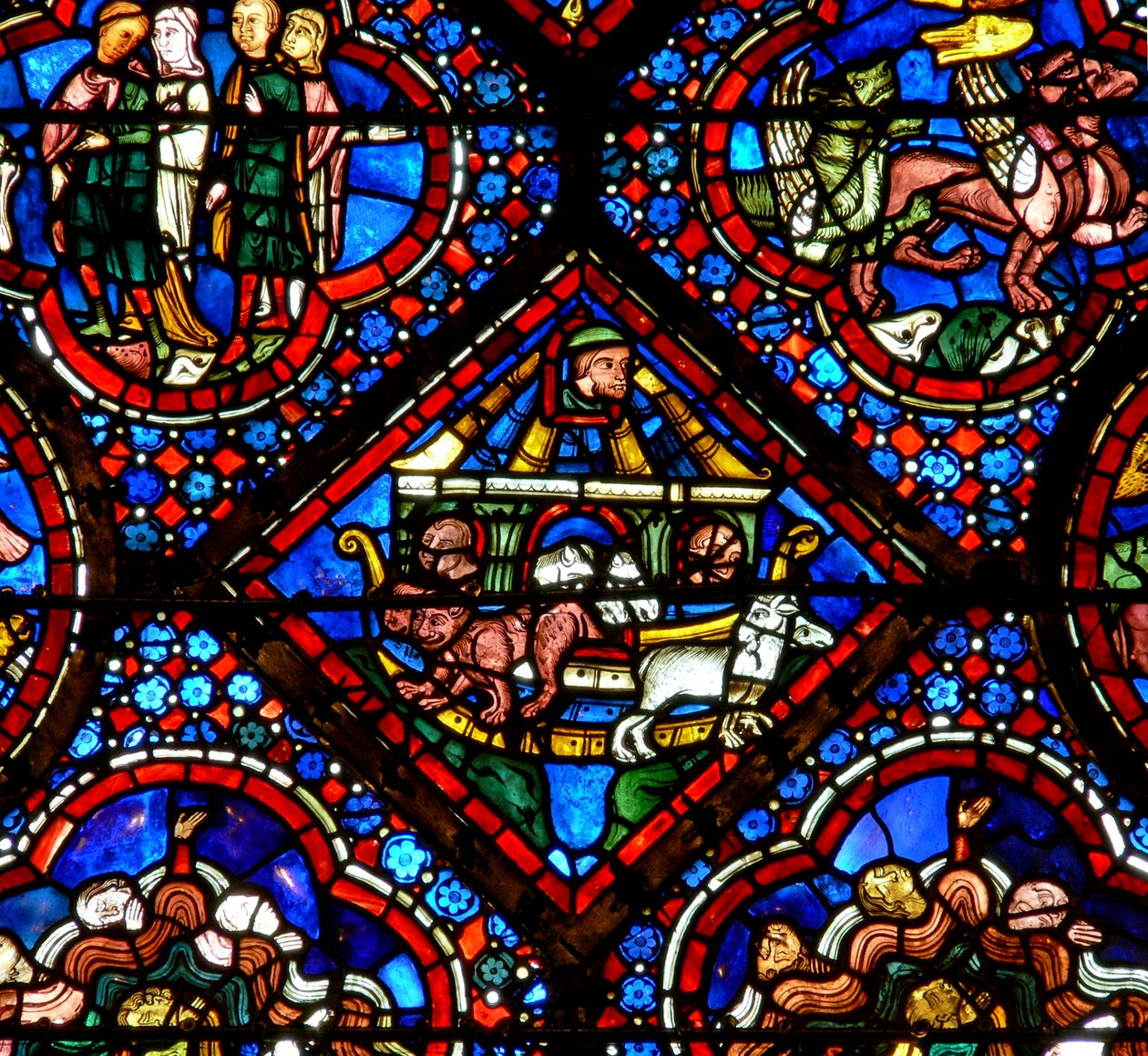 Das Noah-Fenster: Noah beobachtet die Tiere, wie sie die Arche verlassen von French School