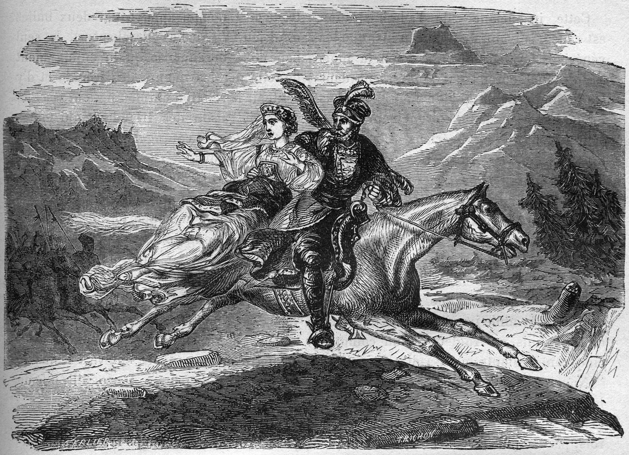 Die polnische Legende von Prinzessin Heligonde und Graf von Tyniec Walgerz, Gravur in „Die Geschichte der Prostitution und Ausschweifung“ von Dr. Th. -F. Debray von French School