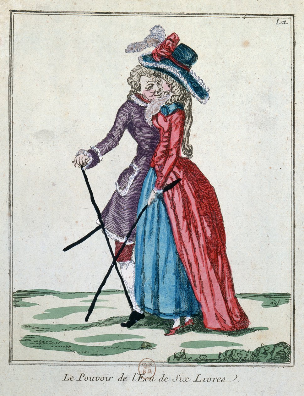 Die Macht der silbernen Krone von sechs Pfund, Ende des 18. Jahrhunderts (Farbstich) von French School