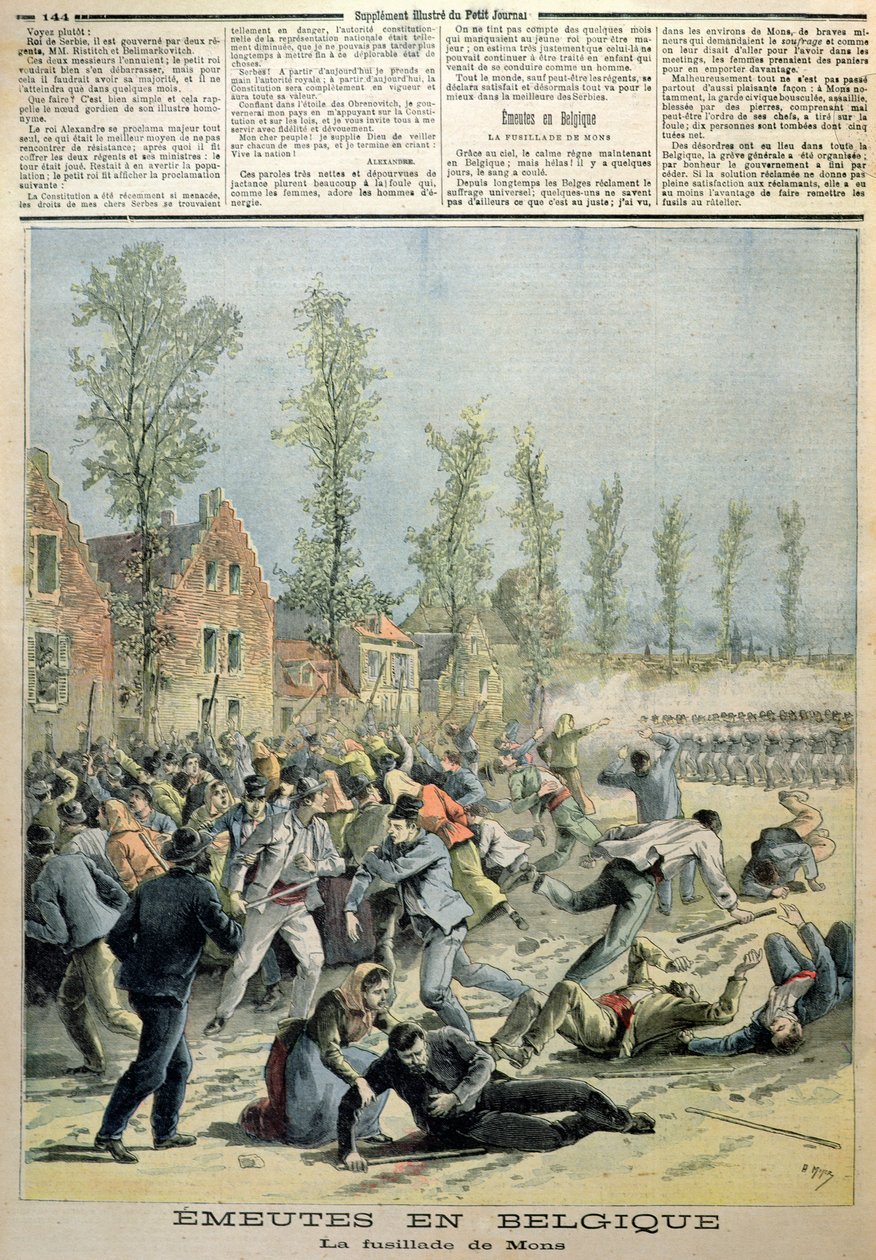 Die Unruhen in Mons, Illustration aus Le Petit Journal, Mai 1893 von French School