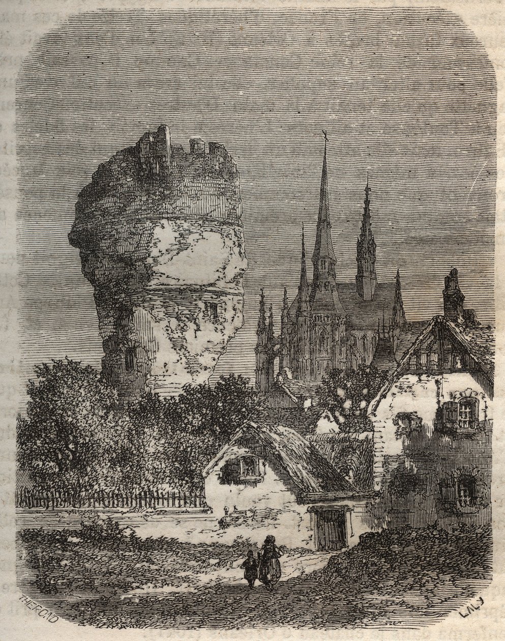 Der Turm von Gallardon - Feodalturm aus dem 12. Jahrhundert - Gravur in 