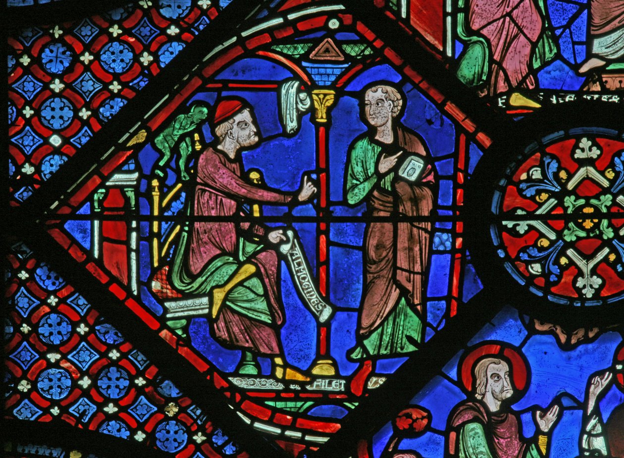 Das St. Jakobus Fenster: Der Magier Almoniges (Hermoniges) sendet seinen Schüler Filetus zu St. Jakobus von French School