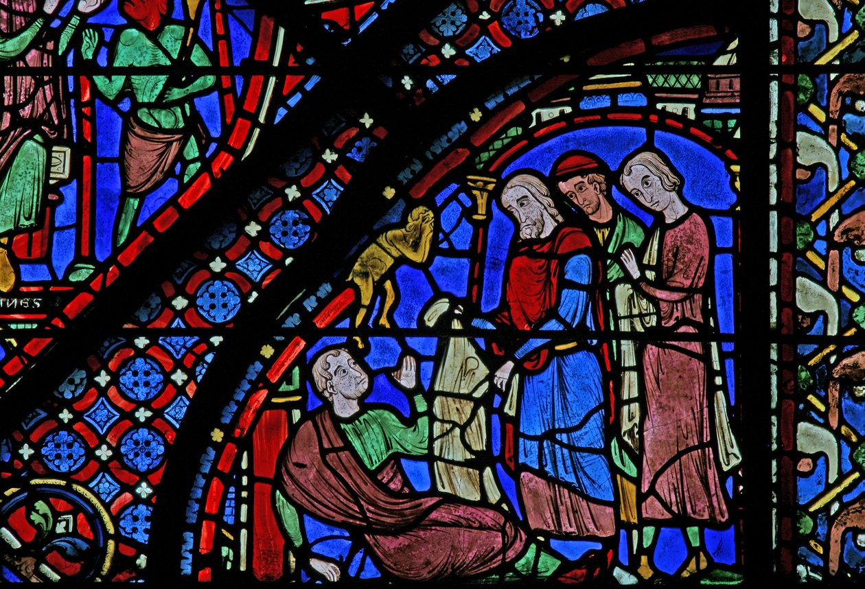 Das St. Jakobus Fenster: Der Dämon verschwindet dank des Mantels von St. Jakobus von French School