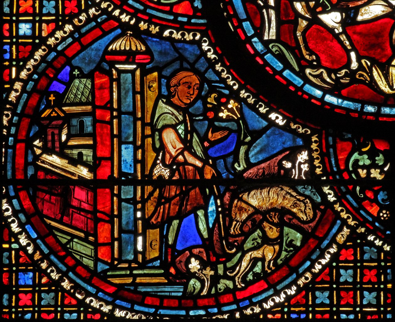 Das St. Lubin Fenster: Mit seinem Hund bewacht er die Herde von French School