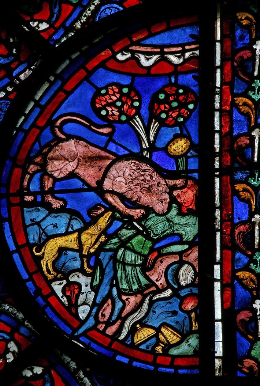 Das St. Thomas Fenster: Der Butler wird von Tieren verschlungen von French School