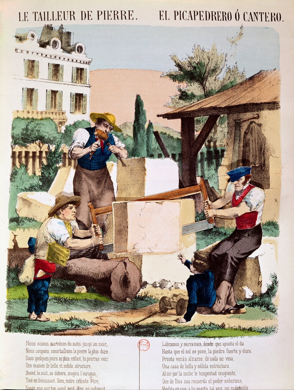 Die Steinmetze, Illustration aus einem Kinderbuch, ca. 1890 von French School