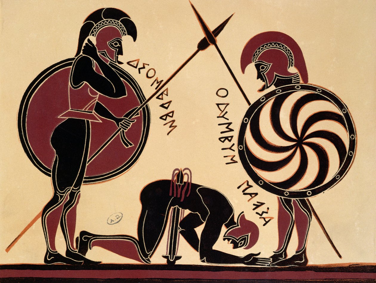 Der Selbstmord des Ajax, Illustration von einer antiken griechischen Vase von French School