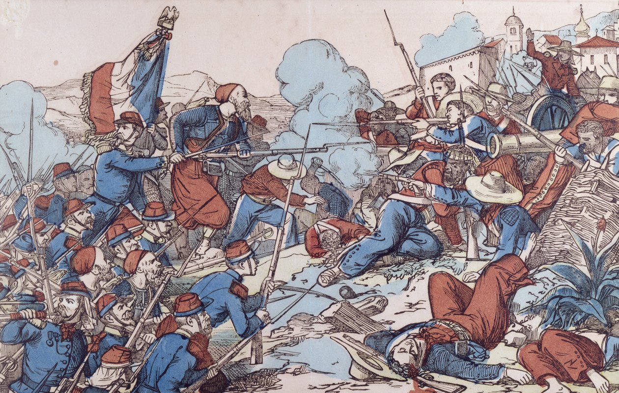 Die Einnahme von Puebla, Mexiko durch die Franzosen, 1863 von French School