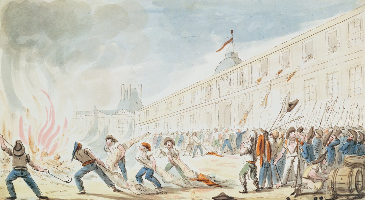 Die Einnahme der Tuilerien, 10. August 1792 (Farbgravur) von French School
