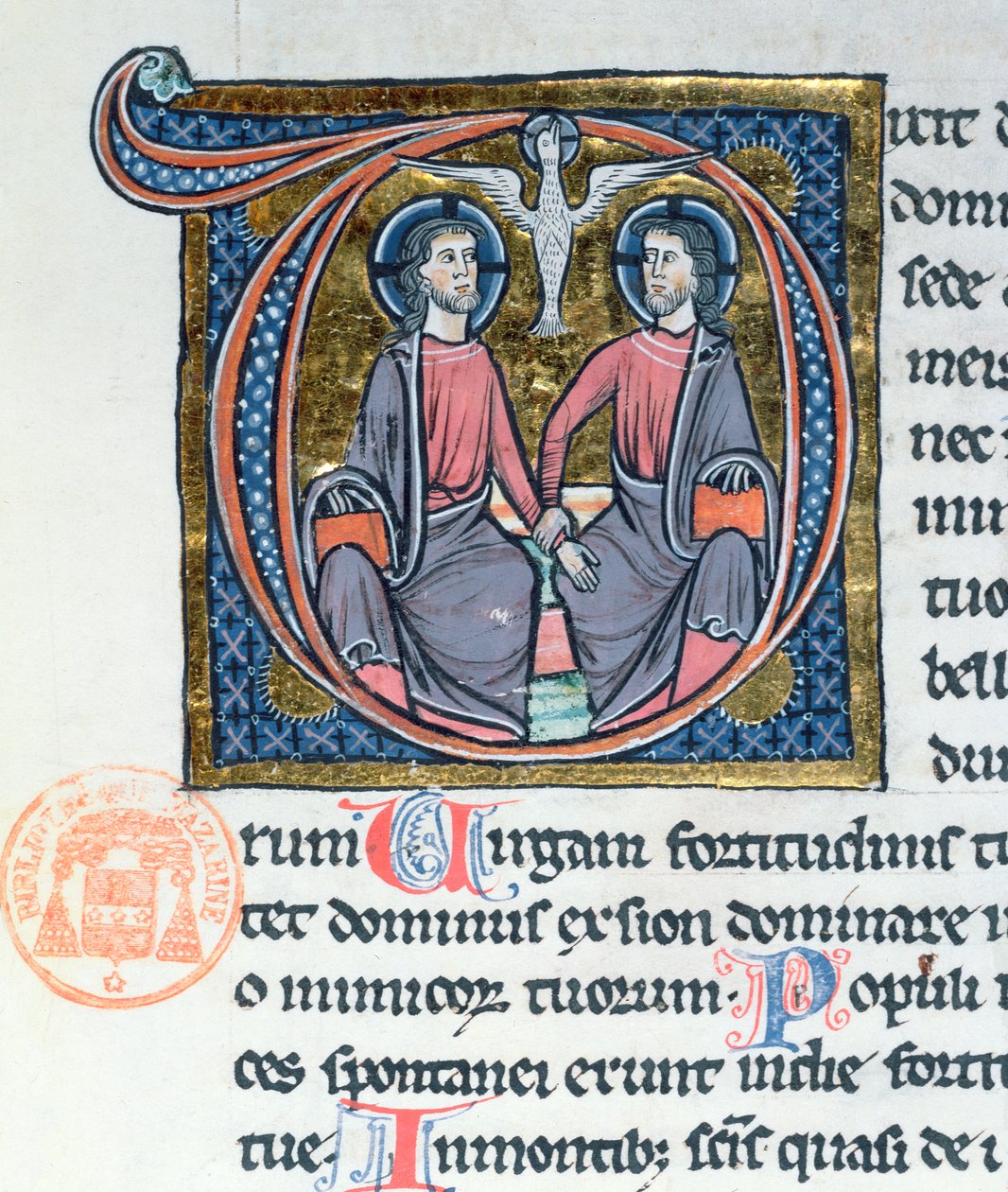 Die Dreifaltigkeit, illuminierte Initiale aus einer lateinischen Bibel von French School