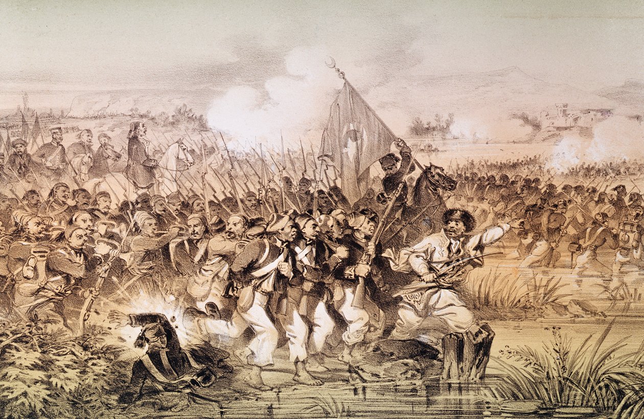 Die türkische Armee unter dem Kommando von Omar Pascha überquert den Ingour, 6. September 1855 von French School