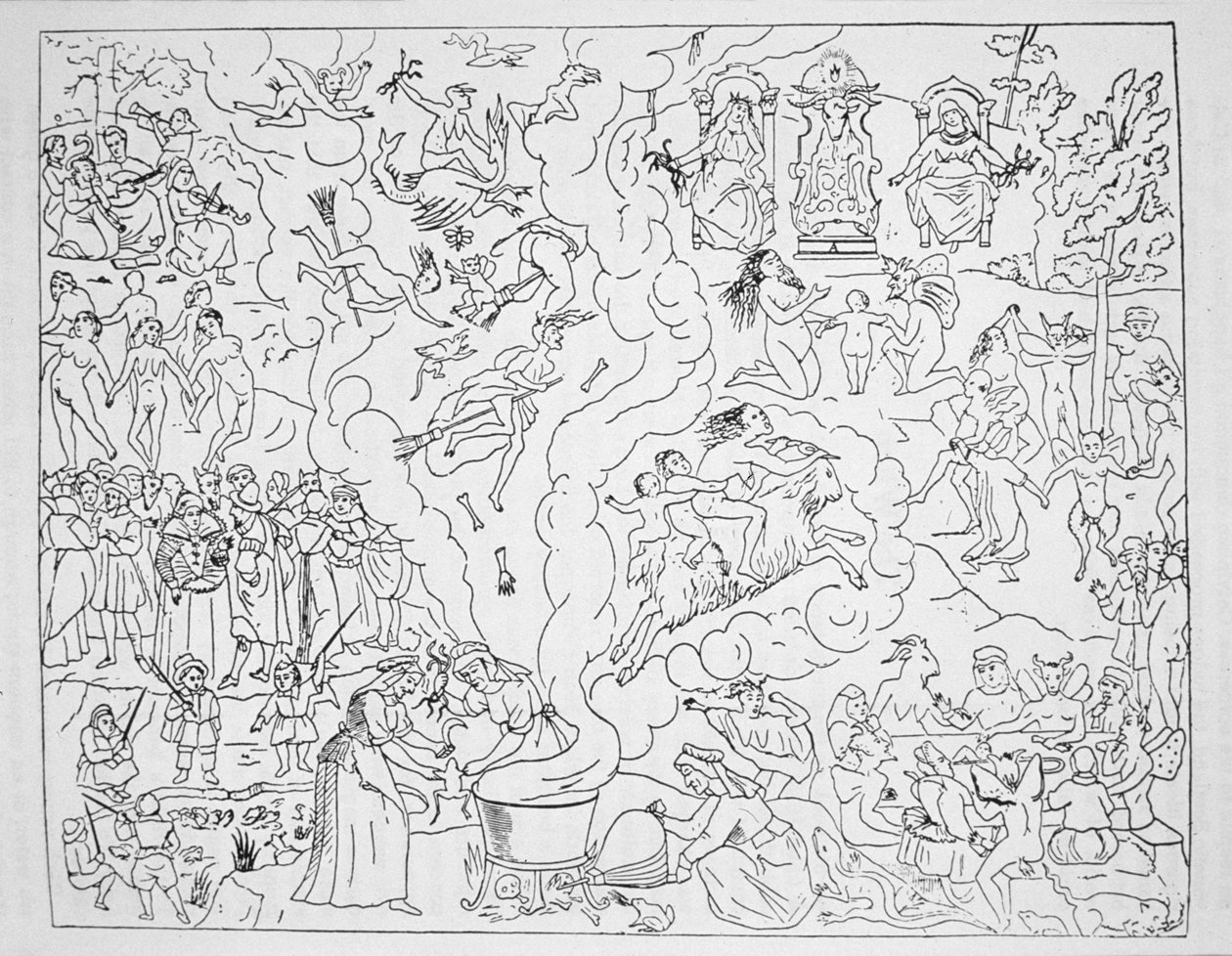 Der Hexensabbat, Kopie einer Illustration aus Tableau de linconstance des mauvais anges von Pierre de Lancre, Paris 1612, verwendet in einer Geschichte der Magie, veröffentlicht Ende des 19. Jahrhunderts von French School