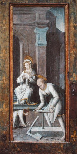 Die Werkstatt in Nazareth, rechte Tafel eines Triptychons von French School