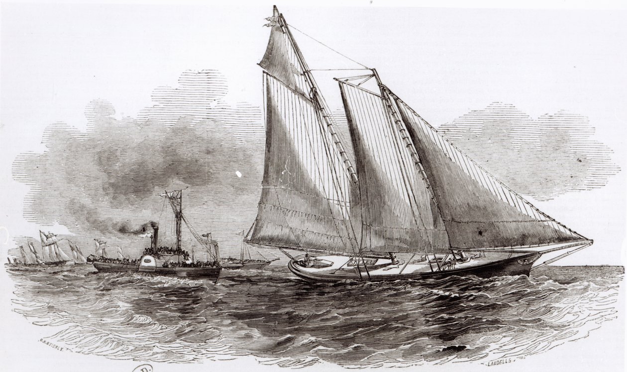 Die Yacht America übernimmt die Führung bei der Regatta von Cowes 1851, aus Le Monde Illustré, 1851 von French School
