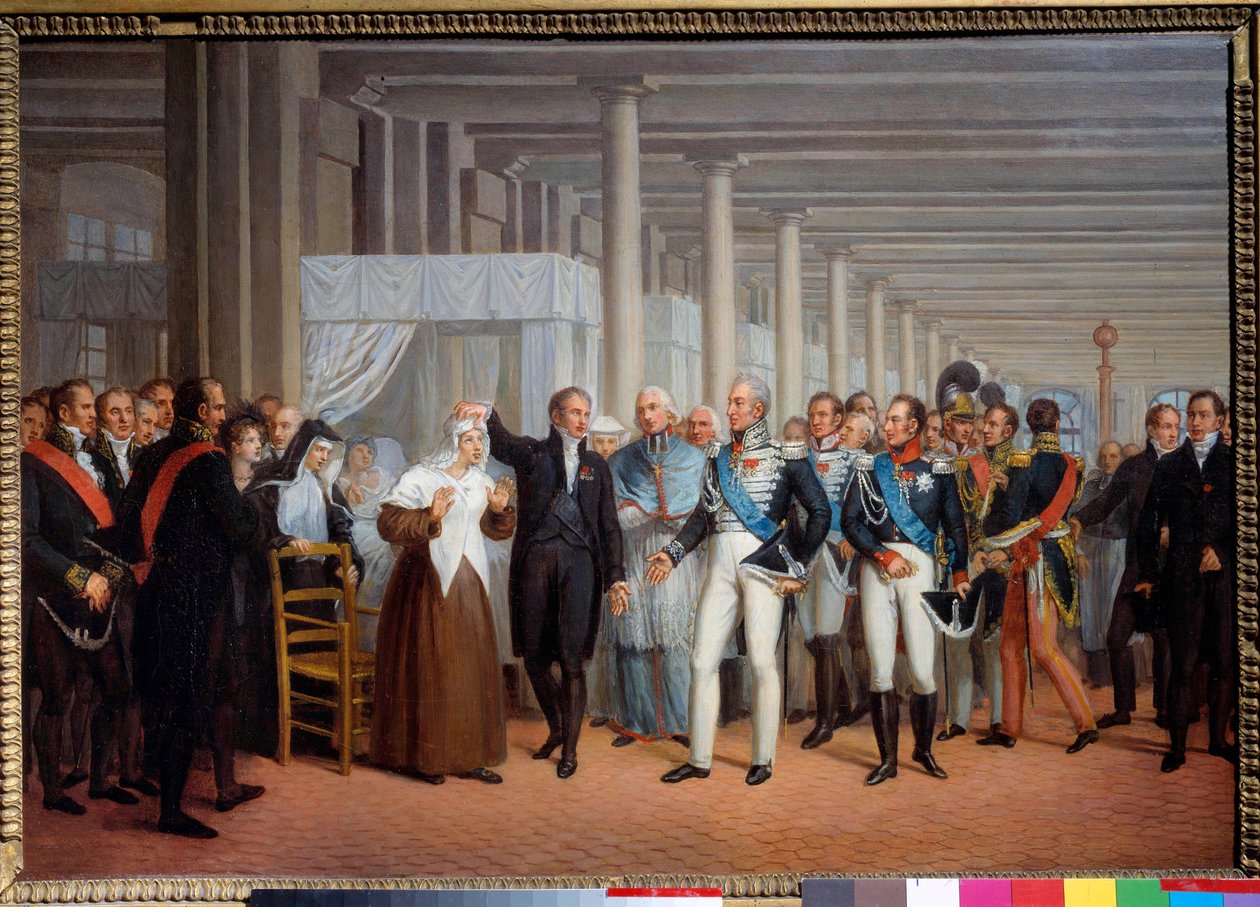 Der Anatom und Chirurg Baron Guillaume Dupuytren (1777-1835) im Hotel Dieu präsentiert König Karl X. ein operiertes Auge von French School
