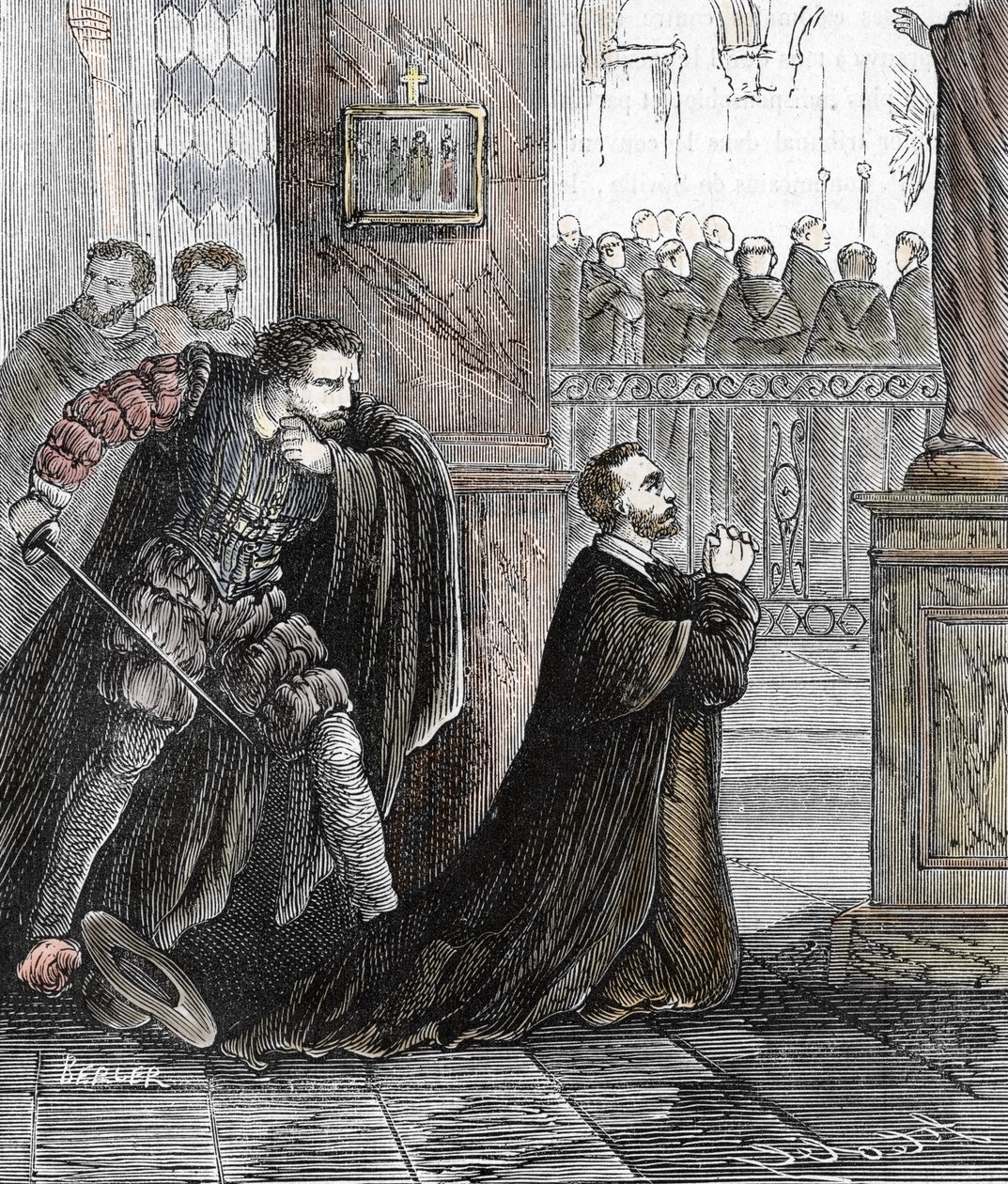 Die Ermordung des Inquisitors Pedro de Arbues am 17.09.1485 in der Kathedrale von Zaragoza in Spanien von French School