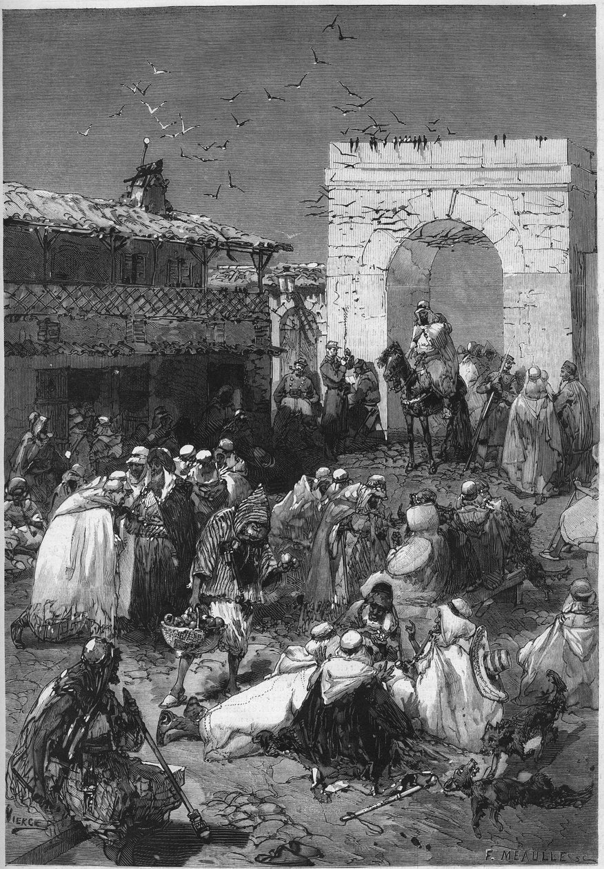 Die Kaids und Djemmas des Kreises von Saida in Algerien bringen dem arabischen Büro ihre Geschenke, um die von Deutschland seit dem Ende des Krieges von 1870 besetzten französischen Departements zu erlösen. Gravur in „Le Monde Illustré“ Nr. 784 vom 20. Apr von French School