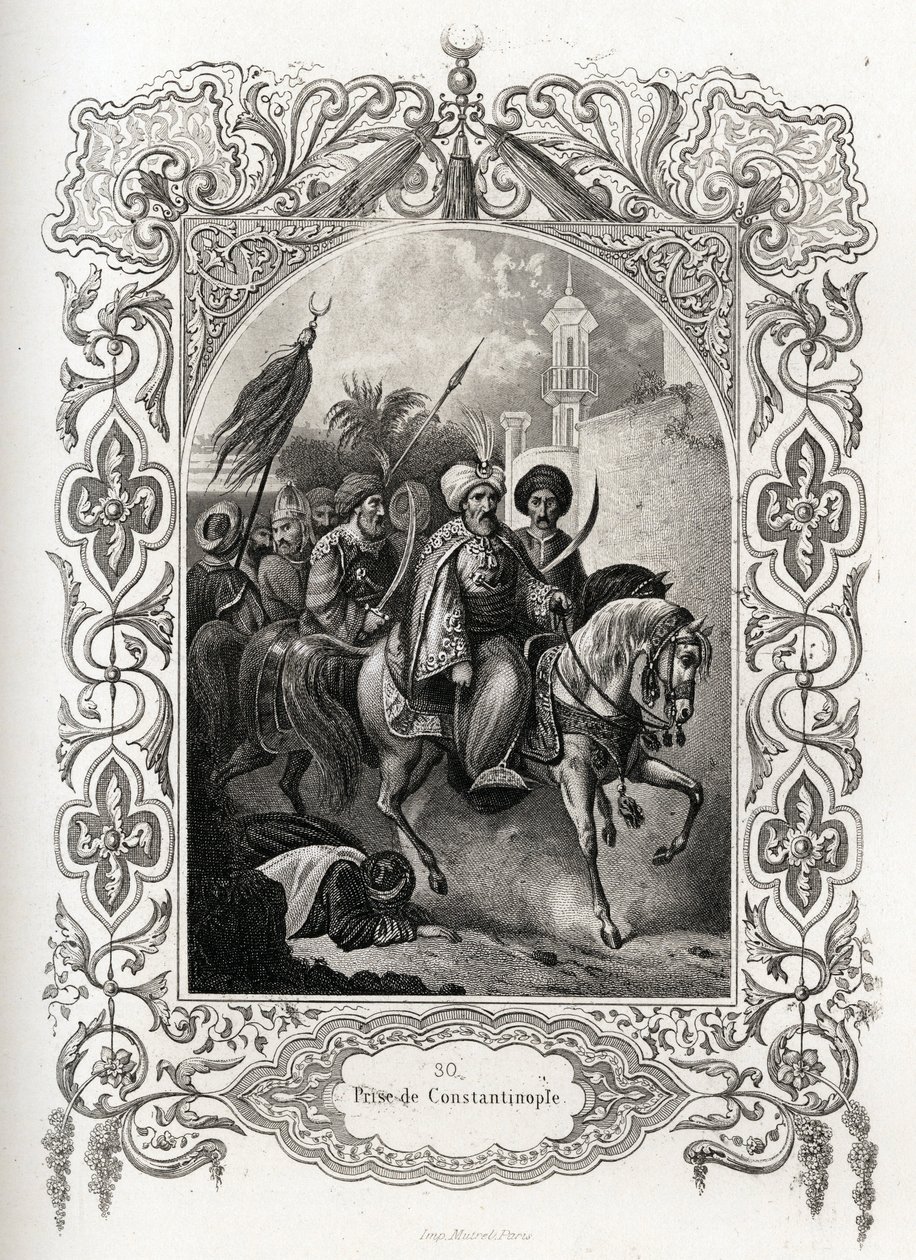Die Eroberung von Konstantinopel im Jahr 1453 durch die osmanischen Truppen. Gravur zur Illustration der Histoire des papes von Maurice Lachatre (1814-1900), Librairie du progrès, Paris von French School