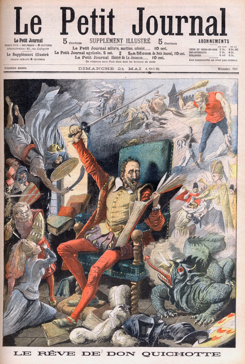Der Traum von Don Quixote. Le Rêve de Don Quixote (Miguel De Cervantes) - Illustration für Le Petit Journal, 21. Mai 1905. von French School