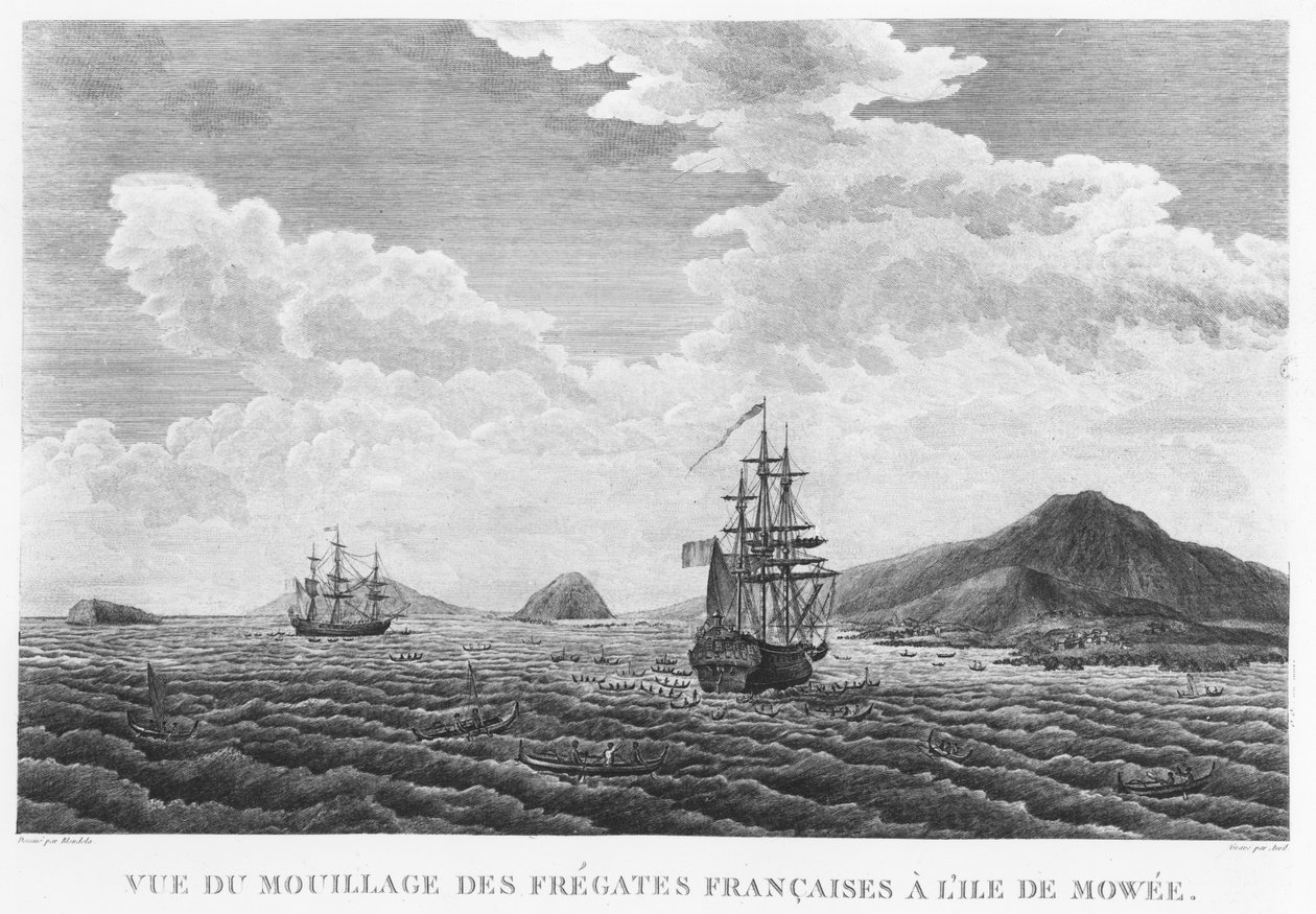 Die Fregatten von La Perouse auf der Insel Maui (Gravur) von French School