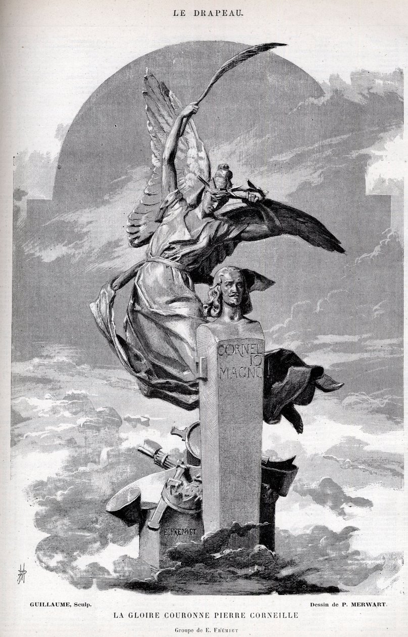 Die Ruhmeskrone Pierre Corneille - Zeichnung von Merwart für „die Fahne - berühmter Monitor der Liga der Patrioten“ - 1884 von French School