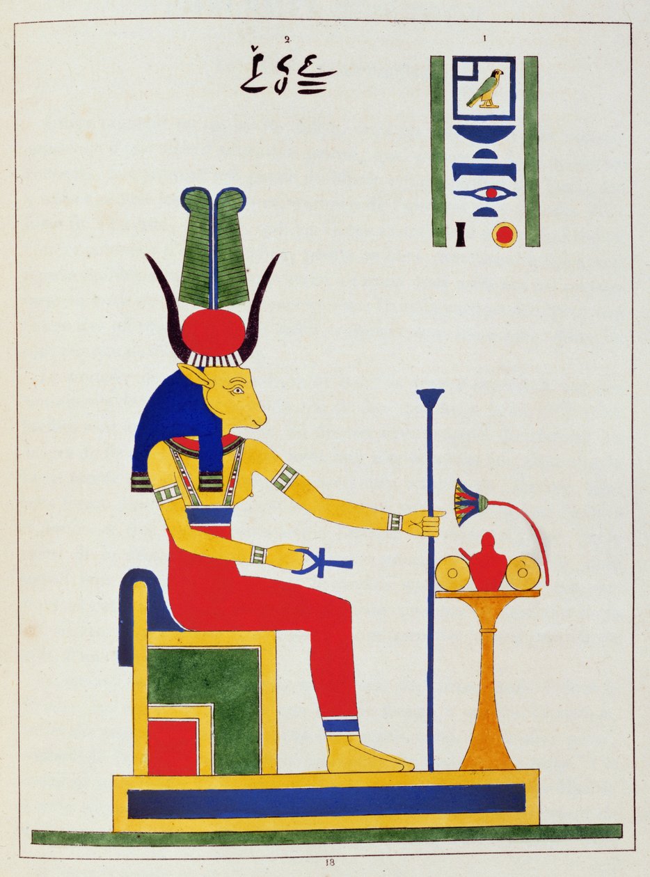 Die Göttin Hathor, Illustration aus Pantheon égyptien: Sammlung mythologischer Figuren des alten Ägypten, von Jean-Francois Champollion, veröffentlicht ca. 1986 von French School