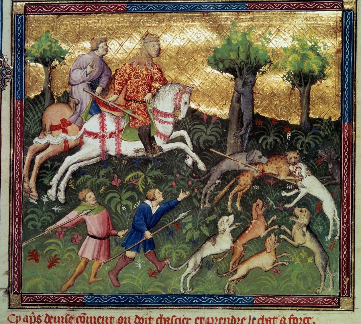 Die Jagd auf Wildkatzen. Miniatur aus „Das Buch der Jagd“ von Gaston III Phoebus, Graf von Foix, Herr von Béarn (1331-1391) von French School