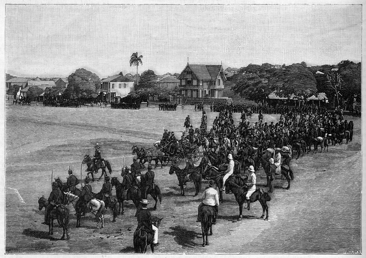 Die letzte Überprüfung von Präsident Étienne Félicité Salomon (1820-1888) in Port-au-Prince, Haiti von French School