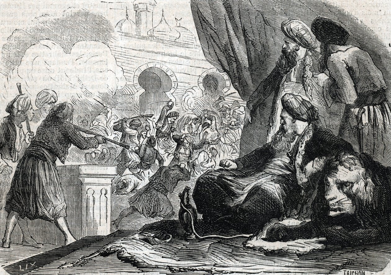 Das Massaker an der Armee der Janitscharen 1826 durch Sultan Mahmoud II, Konstantinopel (1864) von French School
