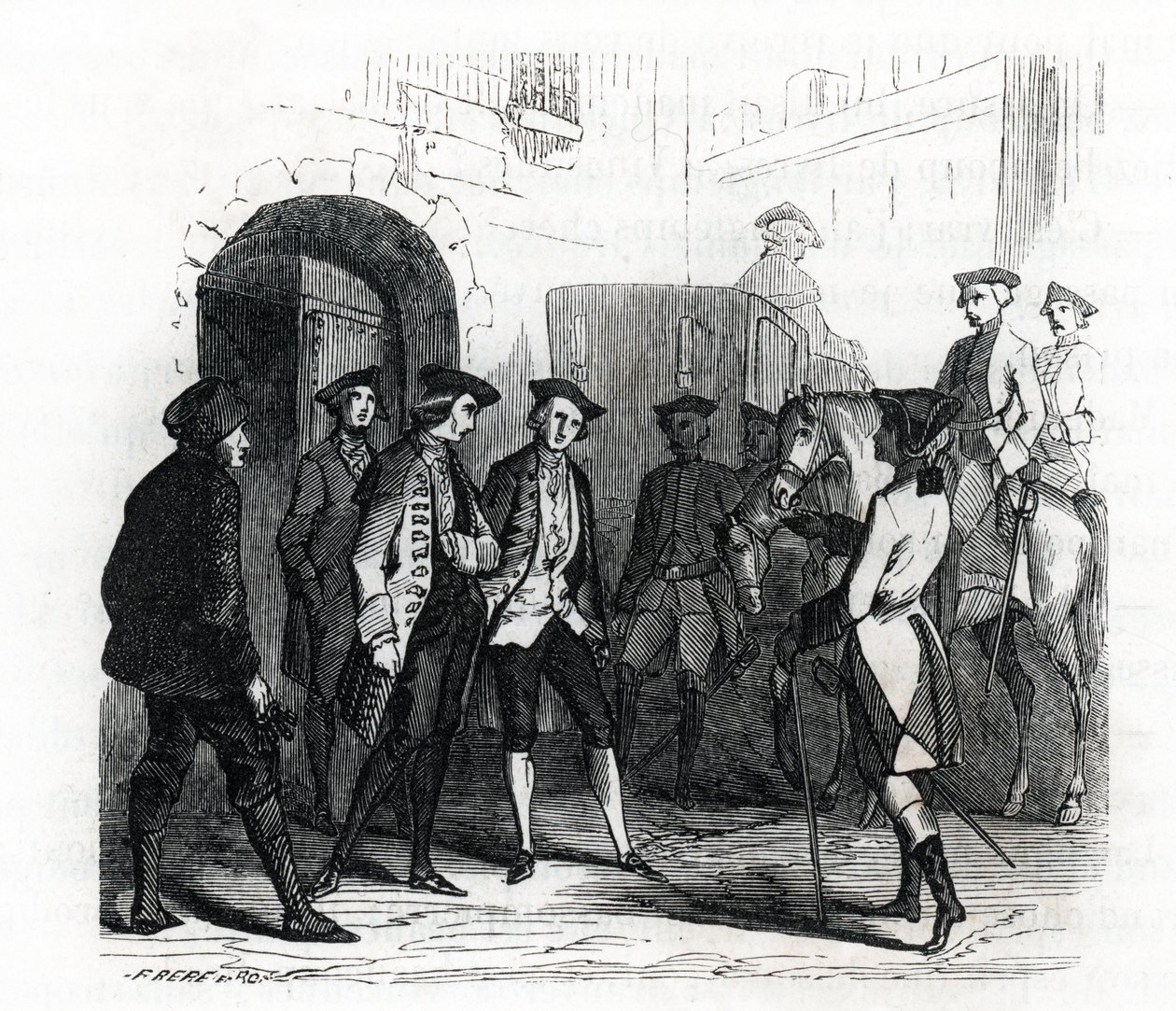 Die Gefangenen von Vincennes wurden 1784 in das Gefängnis der Bastille verlegt - (Gravur) 1846 von French School