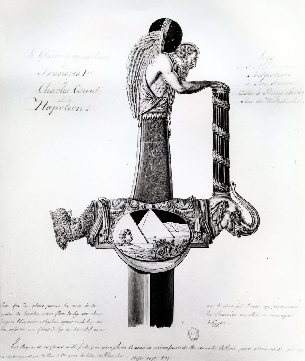 Das Schwert von Franz I. von Frankreich, Karl V., Heiliges Römisches Reich, und Napoleon Bonaparte mit Motiv, das Napoleons Feldzug in Ägypten darstellt von French School
