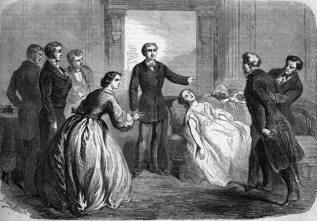 Theateraufführung von „La Marâtre“ (5. Akt, letzte Szene) von Honoré de Balzac (1799-1850). Paris, Théâtre du Vaudeville von French School