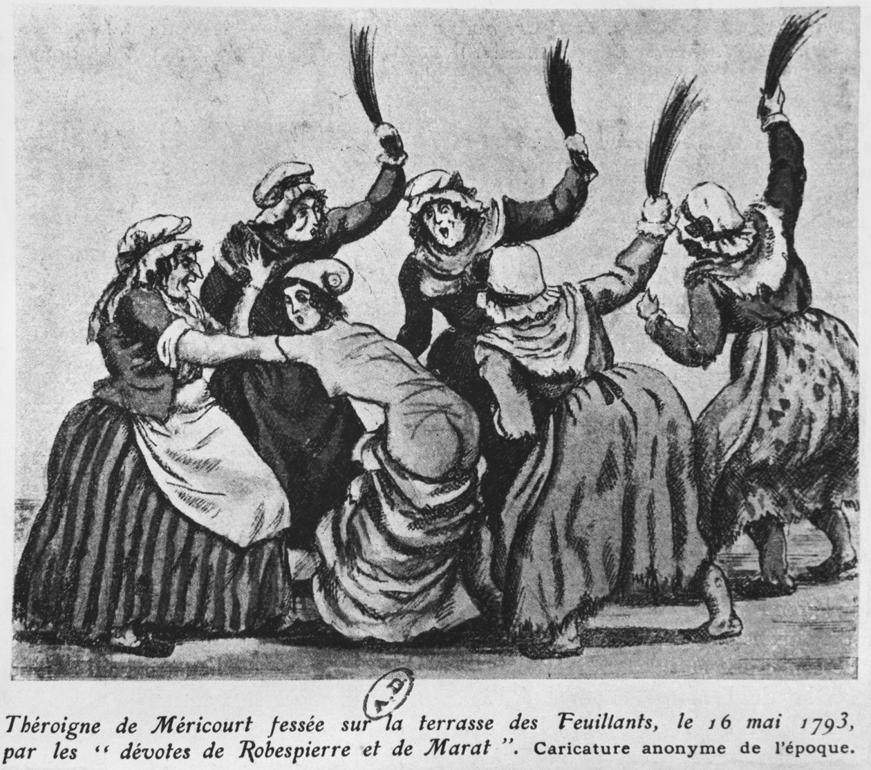Theroigne de Mericourt, ausgepeitscht von einer Gruppe Pariser Jakobinerinnen, 16. Mai 1793 (Aquarell auf Papier) von French School