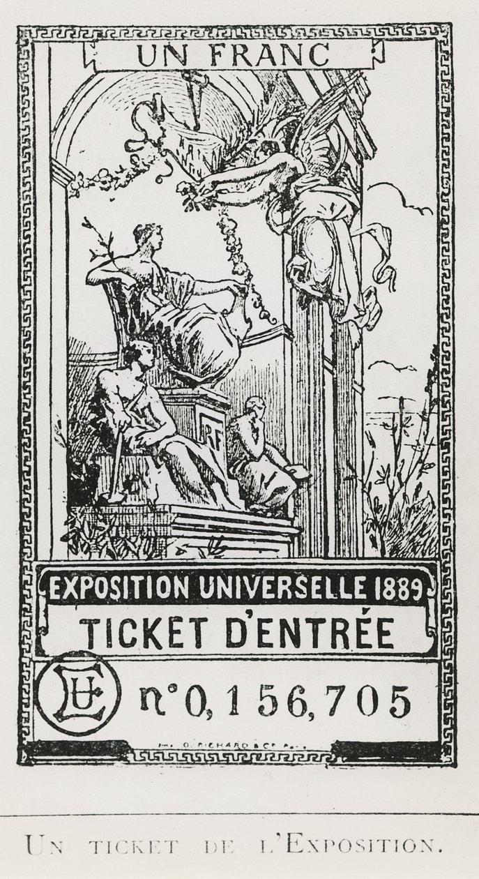 Eintrittskarte zur Weltausstellung von 1889 (Lithografie) von French School