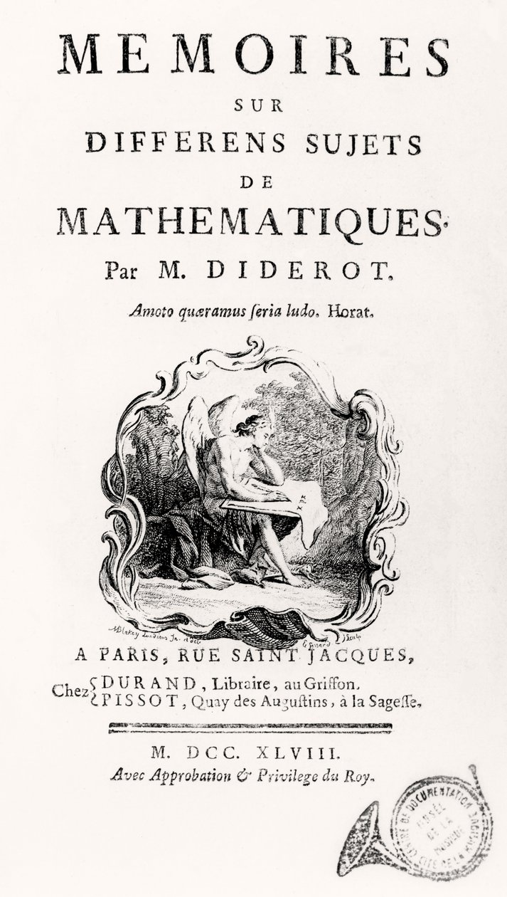 Titelseite von "Mémoires sur différens sujets de mathématiques", 1748 von French School