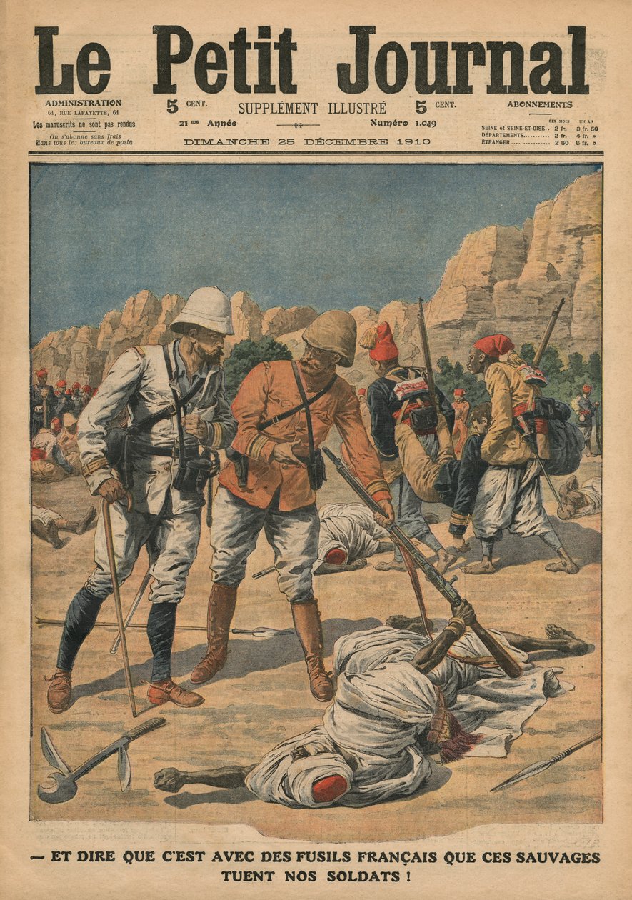 Zu denken, dass diese Wilden französische Gewehre benutzen, um unsere Soldaten zu töten, Illustration aus 