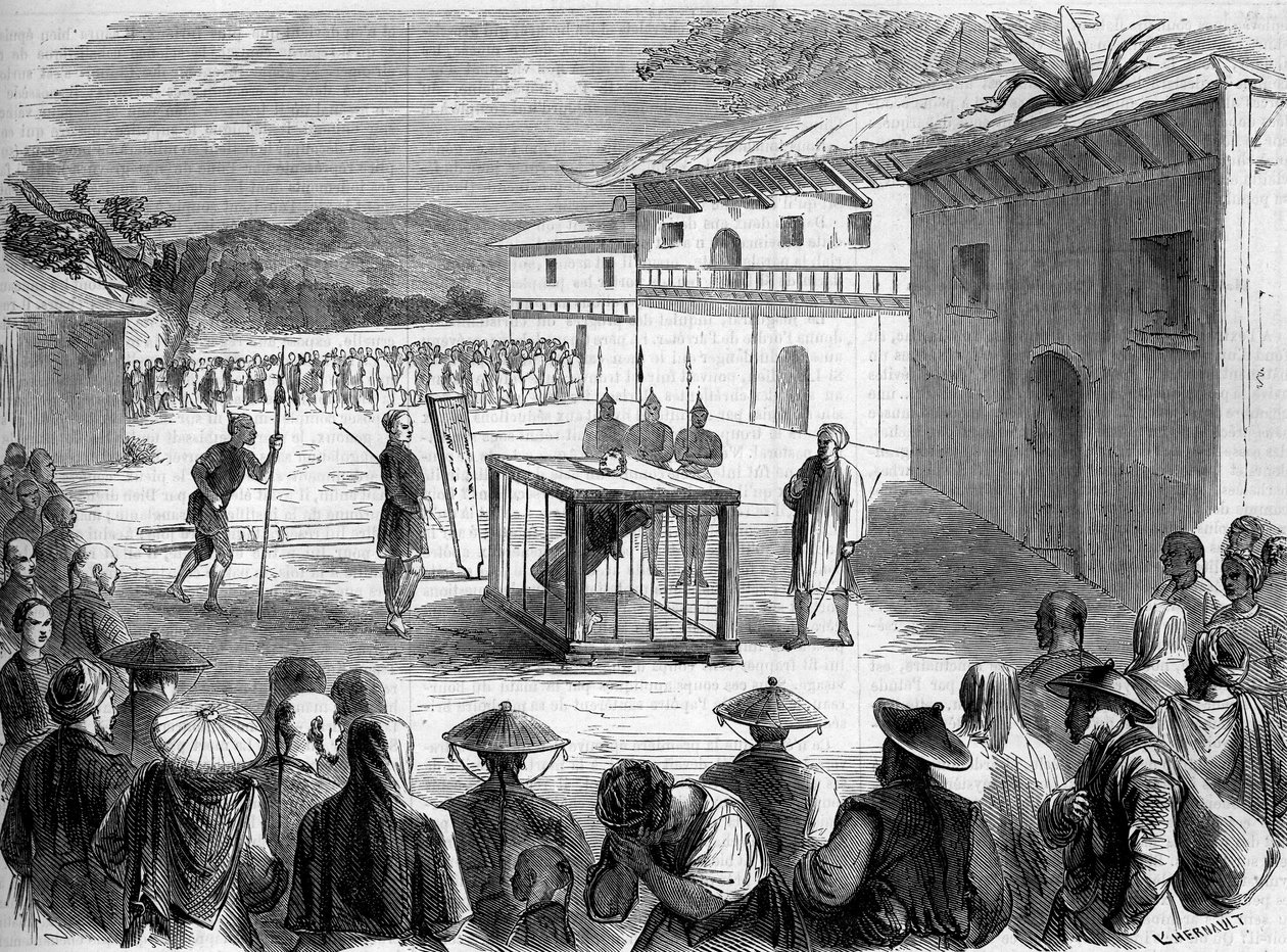 Folter, die Pater Auguste Chapdelaine (1814-1856) erlitt; katholischer Priester und Missionar in China, Provinz Quang-si von French School
