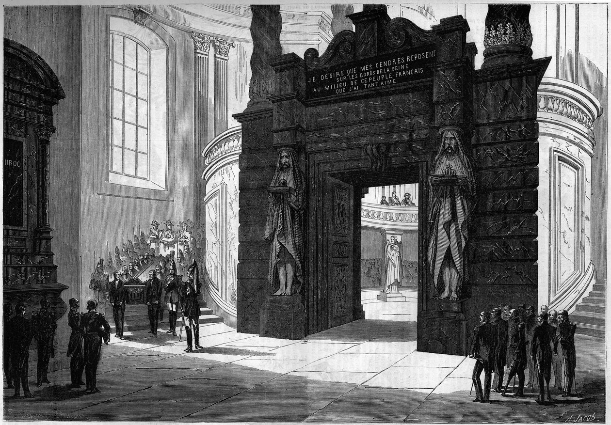 Überführung der Asche Napoleons I. von der Kapelle Saint Jerome zum Grab unter der Kuppel des Invalidendoms. Paris, 2. April 1861. Gravur in „Le Monde Illustré“ Nr. 209 vom 13. April 1861. von French School