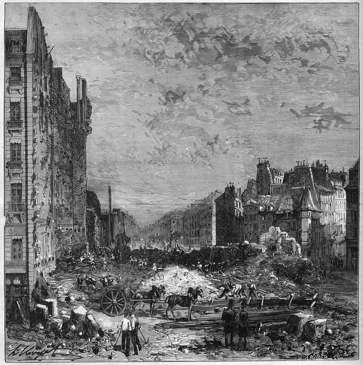 Umgestaltung von Paris unter dem Zweiten Kaiserreich: Arbeiten an den Haussmann-Boulevards. Eröffnung des neuen Abschnitts zwischen der Rue Hautefeuille und der Rue de l