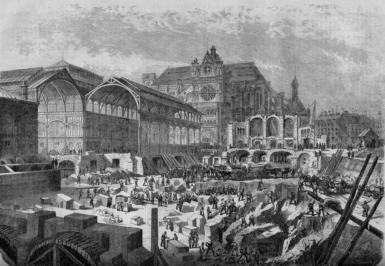 Transformationen von Paris unter dem Zweiten Kaiserreich, Paris haussmannien: Blick auf den neuen Pavillon der zentralen Markthallen von French School