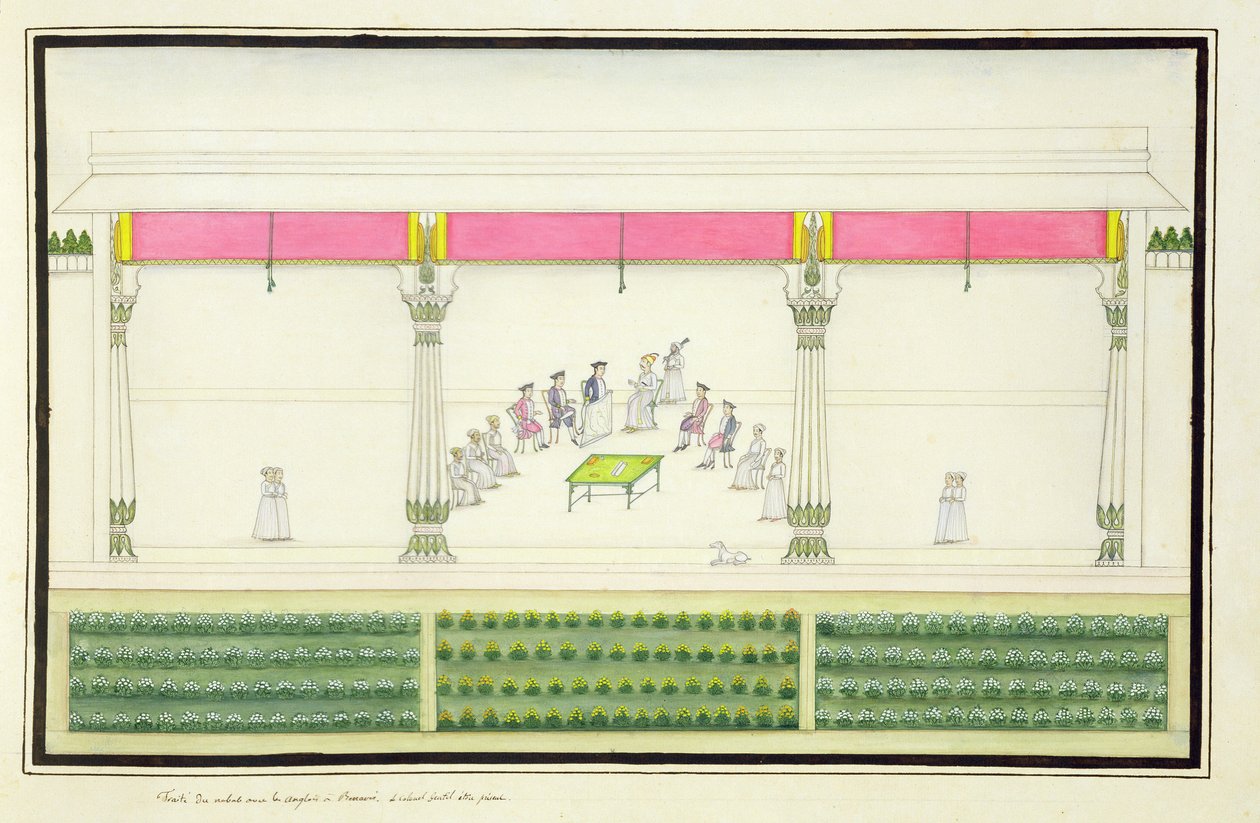 Vertrag des Nawab mit den Briten in Benares 1765, bei dem Gentil anwesend war, aus dem Gentil-Album, veröffentlicht 1774 von French School