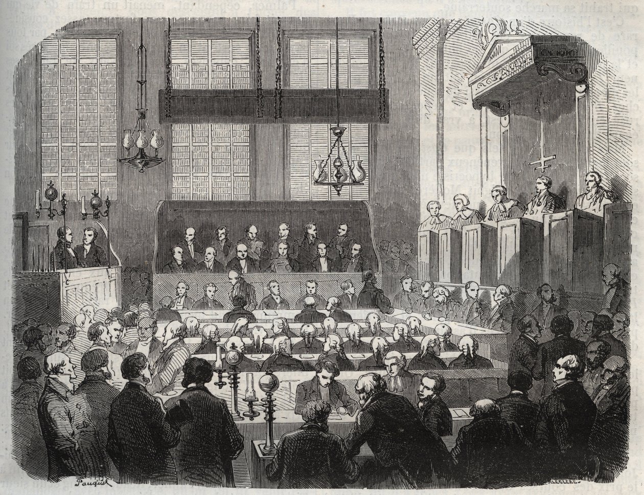 Prozess gegen William Palmer am Central Criminal Court im Mai 1856 wegen Vergiftung von John Parsons Cook in Rugeley - Gravur in „Causes celebres de tous peuples“ von Armand Fouquier von French School