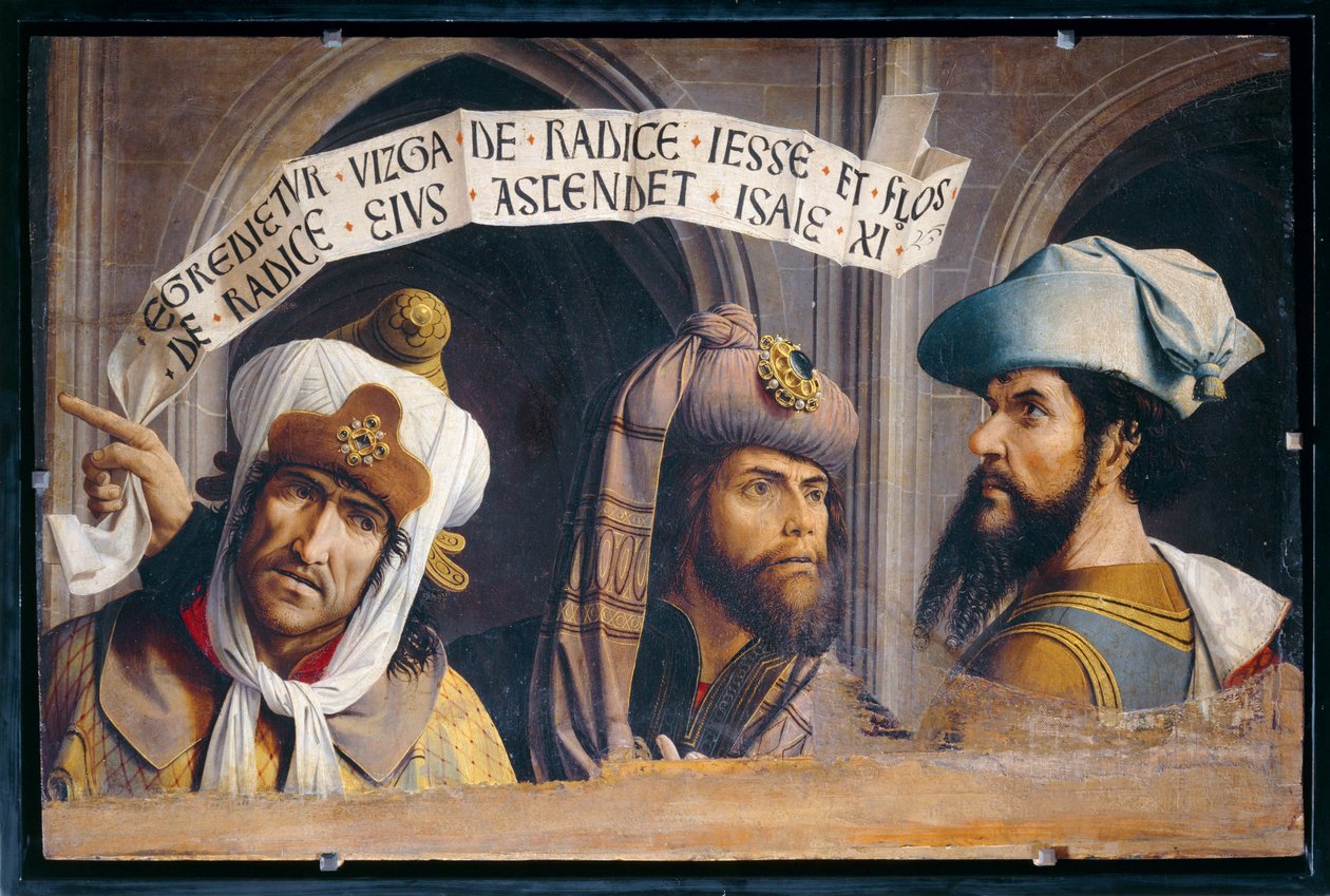 Drei Propheten. Fragmentiertes Panel mit den drei Propheten der Verkündigung von French School