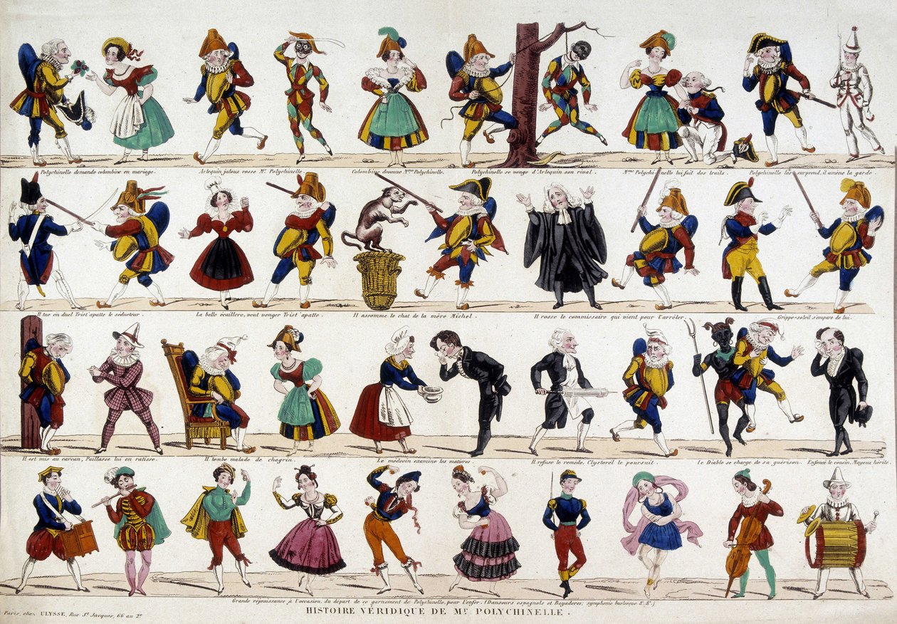 Wahrheitsgetreue Geschichte von Monsieur Polichinelle. Bild von Epinal, sd. 19. Jahrhundert von French School