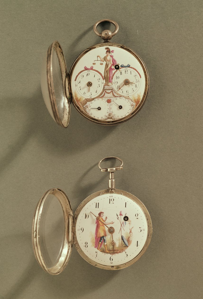 Zwei Taschenuhren mit revolutionären Symbolen verziert (Metall & Emaille) von French School