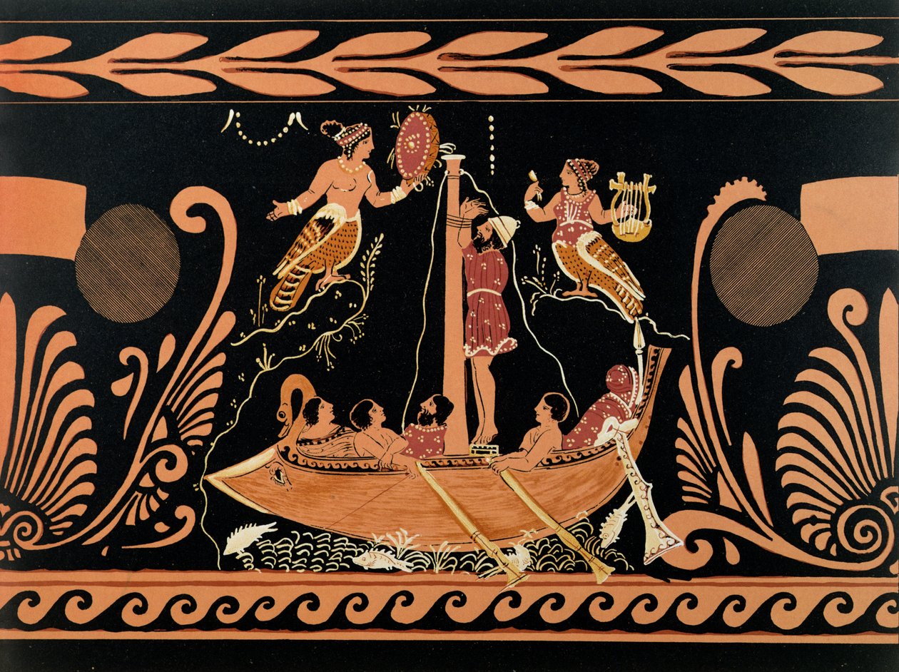 Odysseus und die Sirenen, Illustration von einer antiken griechischen Vase von French School