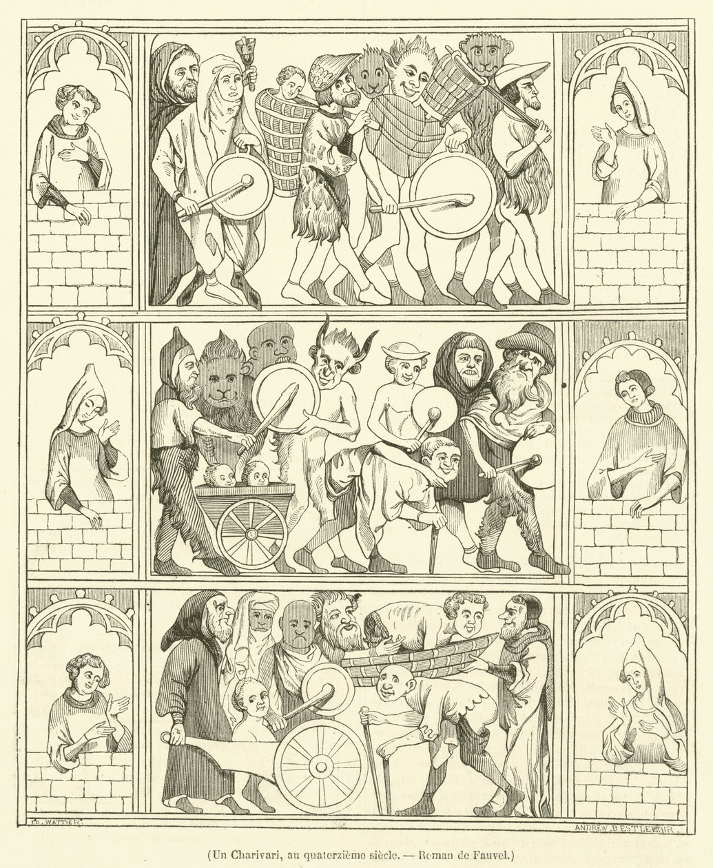 Ein Charivari im 14. Jahrhundert, Roman de Fauvel von French School